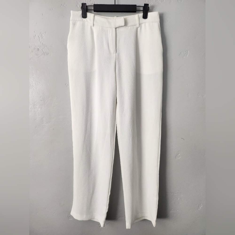 Sophie Rue Crepe Pleat White Straight Wide Leg Trouser Medium